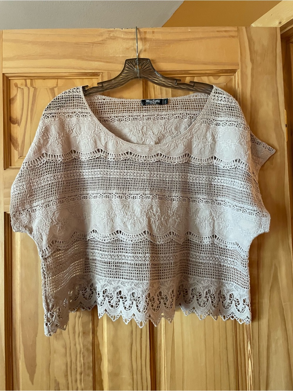 Light Taupe Crochet Boxy Tunic Top by Miss Kelly 1999